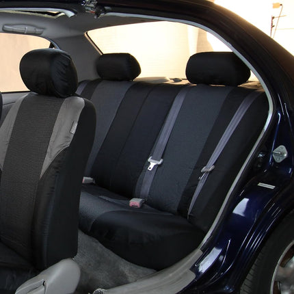 FH Group Fundas de Asiento de Coche de Tela Entrelazada de Tres Filas para 7 Plazas Compatibles con Airbag y Asiento Trasero Dividido - Ajuste Universal para Coches, Camionetas y SUVs Gris/Negro