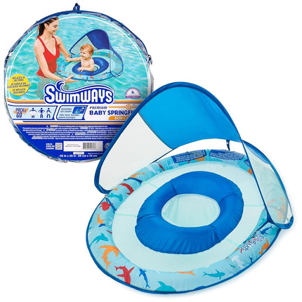 Swimways Baby Spring Float, Baby Pool Float with Canopy & UPF Protection, Swimming Pool Accessories for Kids 9-24 Months, Shark