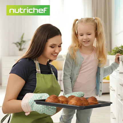 NutriChef 8-Piece Nonstick Stackable Bakeware Set - PFOA, PFOS, PTFE Free Baking Tray Set w/Non-Stick Coating, 450°F Oven Safe, Round Cake, Loaf, Muffin, Wide/Square Pans, Cookie Sheet (Black)
