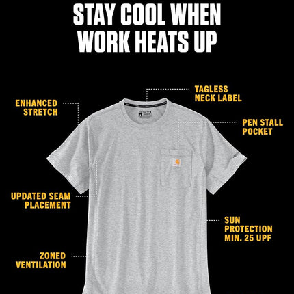 Carhartt Men's Force Relaxed Fit Midweight Short-Sleeve Pocket T-Shirt, Light Huron Heather, Large Tall