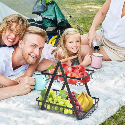 mahueeol 2 Tier Countertop Fruit Basket,Portable Fruit Bowle Basker for Kitchen Organizer Storage & Dining Room Fruits Vegetable BreadSnacks, Detachable Metal Rectangle Basket Storage
