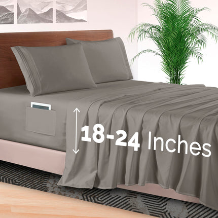 Elegant Comfort 4-Piece Bed Sheet Set - Luxury Bedding 1500 Premium Hotel Quality Microfiber, All Around Elastic 18-24 Inches Deep Fitted Sheet- Extra Deep Pocket Sheets, King, Grey