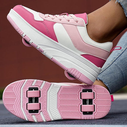 ANEFUN Roller Skate Shoes for Kids Girls Boys Detachable Wheeled Fashion Sneakers Pink White