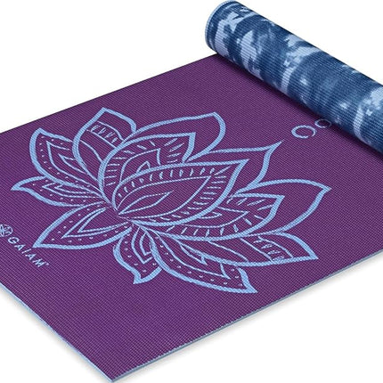 Gaiam Premium Print Reversible Yoga Mat, Purple Lotus, 6mm
