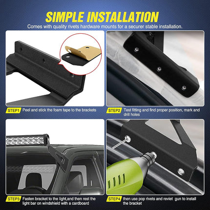 Nilight 2PCS 52â€ Curved LED Light Bar Bracket at Upper Windshield Roof Cab for 2004-2018 Ford F150 & SVT Raptor