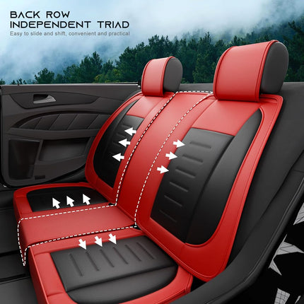 SLARY 5PCS Angel Wings Front and Back Car Seat Covers Auto Interior Accessories with Water Proof Nappa Leather for Cars SUV Pick-up Truck Universal Comfortable and Breathable (Full Set, Martha Red)