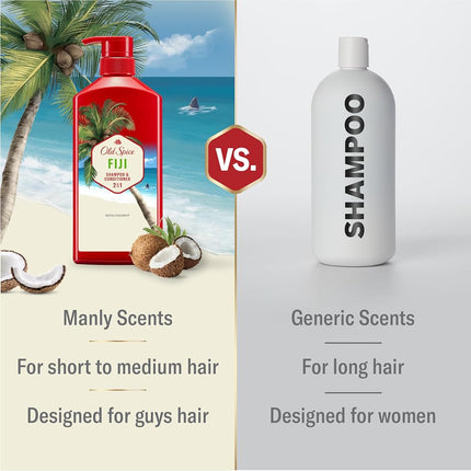 Old Spice Fiji 2-in-1 Shampoo and Conditioner for Men, 21.9 Fl Oz Each, Twin Pack