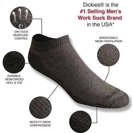 Dickies Men's Dri-Tech Moisture Control 6 Pairs Low Cut Socks, Charcoal (6 Pairs), Shoe Size: 6-12
