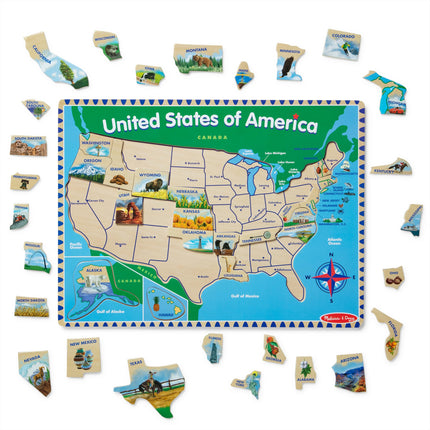 Melissa & Doug Rompecabezas de madera del mapa de EE. UU. (45 pzas.)