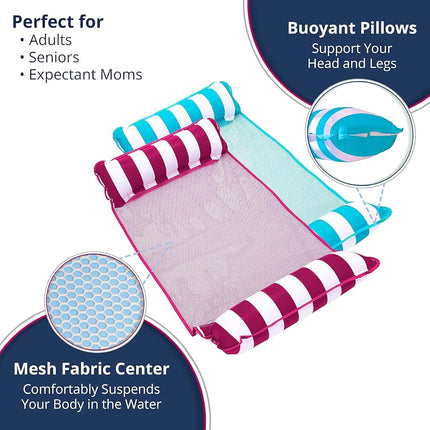 Aqua Monterey Hammock Pool Float - Three Pack - Two Light Blue & One Burgundy/White Stripe, 3-Pack