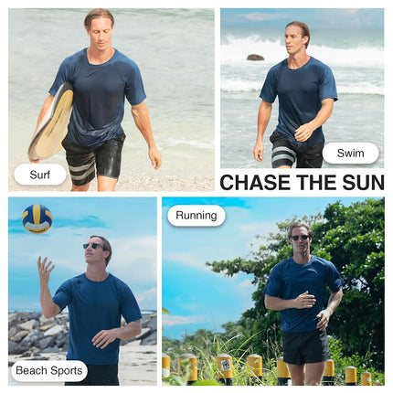 Kanu Surf Mens Short Sleeve UPF 50 Swim Shirt Rash Guard Sun Shirt (Regular & Extended Sizes), Navy, Large