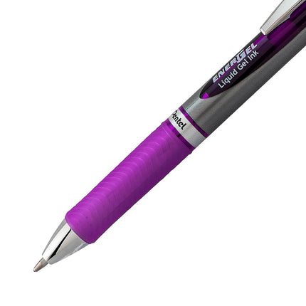 Bolígrafo de gel líquido retráctil Pentel Energel RTX, trazo grueso, punta metálica, tinta violeta, paquete de 2 (BL80BP2V)