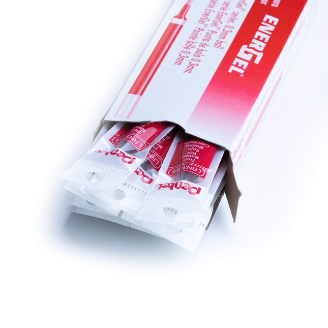 Recharge d'encre Pentel pour stylo gel rétractable EnerGel RTX, pointe aiguille extra fine, paquet de 12, 0,3 mm, rouge (LRN3-B)