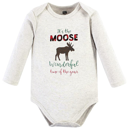 Hudson Baby unisex-baby, bodysuits de algodón de manga larga, modelo Moose Wonderful Time, 9-12 meses
