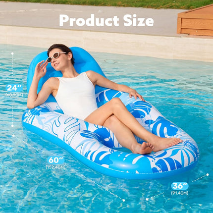 SLOOSH Inflatable Pool Floats Lounger Adult, Pool Float Lounge Raft Floaties Water Floating Recliner Chair with Cup Holders Foot Rest Swimming Floaty