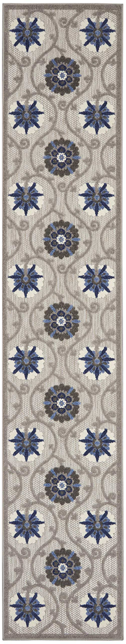 Tapis Nourison Aloha Floral Géométrique Gris/Bleu 2'3" x 12' (chemin de 12')