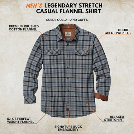 Legendary Whitetails Mens Legendary Flannel Shirt, Iceberg Lake Plaid, 3XL Big