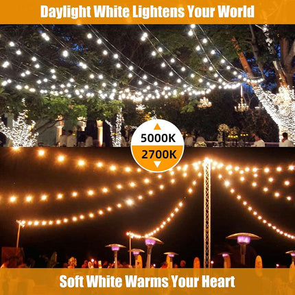 Guirlande lumineuse extérieure LED 48 pieds, 2 paquets, étanche, incassable, intensité variable, ampoules à filament blanc chaud 2700K, 15 douilles E26, raccordables, qualité commerciale, pour patio, terrasse, jardin