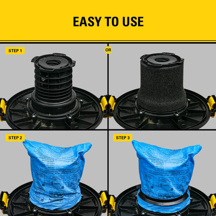 Stanley 19-1500 Filtro reutilizable de tela azul con anillo de sujeción para aspiradoras húmedas/secas de 5-6 galones, compatible con SL18115, SL18115P, SL18116, SL18116P, SL18191P, SL18199P, SL18117, SL18701P-10A, SL18410P-5A