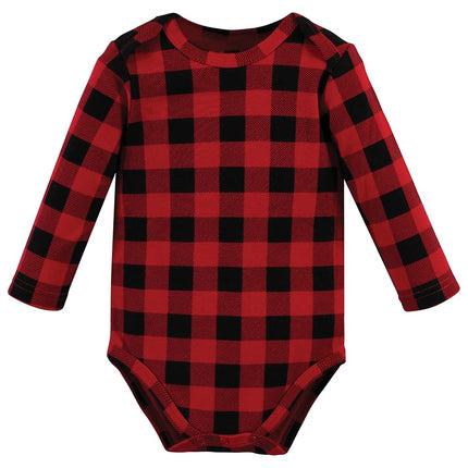 Hudson Baby unisex-baby Cotton Long-sleeve Bodysuits, Red Christmoose, 9-12 Months