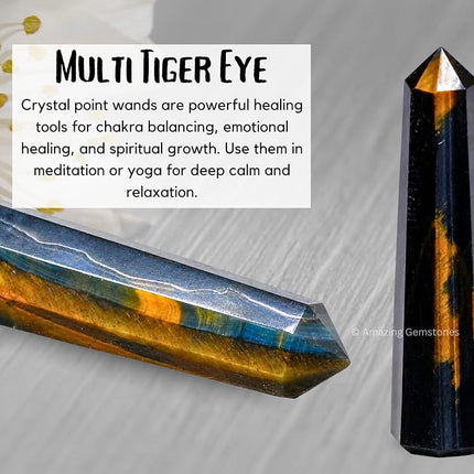 Amazing Gemstone Multi Tiger Eye Crystal Towers - Natural Healing Crystal Point Obelisk for Reiki Healing and Crystal Grid (3" to 4" INCH)