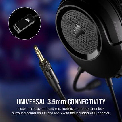 Casque Gaming Filaire Multiplateforme Corsair HS35 Surround v2 – Dolby 7.1 – Microphone Flexible Omnidirectionnel – Connexion Universelle 3,5 mm – PC, Mac, PS5, PS4, Xbox, Nintendo Switch, Mobile – Carbone