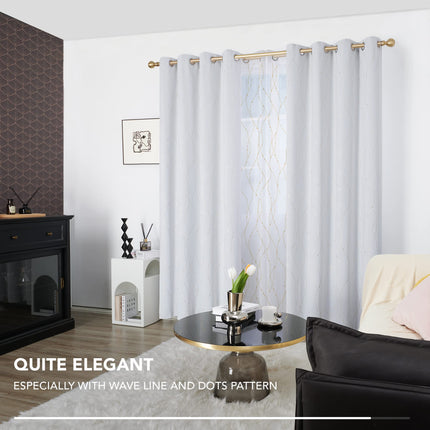 Deconovo Grommet Blackout Curtains with Pattern Wave Line with Dots Foil Print for Bedroom Window Curtains 52 x 95 Inch Silver Grey 2 Drapes