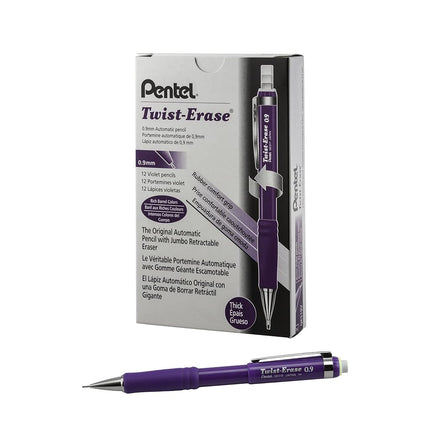 Pentel Twist-Erase III Mechanical Pencil, 12 Pack, 0.9mm, Violet Barrel (QE519V)