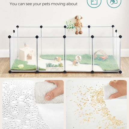 SONGMICS Pet Playpen,Fence Cage with Bottom for Small Animals Guinea Pigs, Hamsters, Bunnies,Rabbits, Pet Exercise Run and Crate, Transparent Plastic Panels, ULPC02W