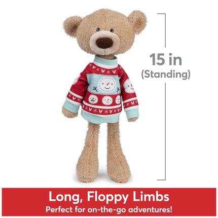 GUND Toothpick con suéter navideño, oso de peluche clásico para mayores de 1 año, beige/rojo/blanco, 15 pulgadas