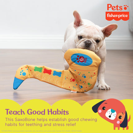 Fisher-Price for Pets SaxoHueso, juguete para perros para rasgar y revelar, juguete plano para perros sin relleno, juguete para perros sin relleno, juguete extra dentro