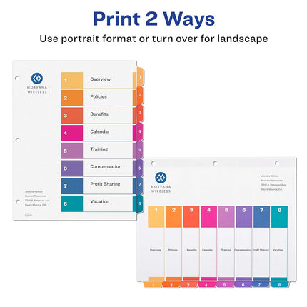 Avery 8 Tab Dividers for 3 Ring Binders, Customizable Table of Contents, Multicolor Tabs, 24 Sets (11168)