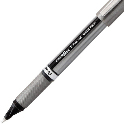 Pentel EnerGel NV Liquid Gel Pen, 0.7mm, Medium Line Capped, Metal Tip, Black Ink, Box of 12 (BL27-A)