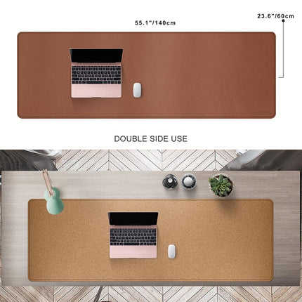 MAIDERN 140 x 60cm Cork & Leather Desk Pad, Large XXL Desk Mat, Full Desk Mouse Pad, Dual Sided Desk Pad, Desk Pad Protector for Gaming Home Office (Brown)