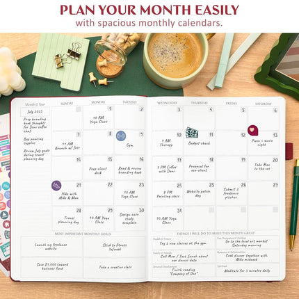 Legend Planner Undated, Weekly & Daily Goal Journal, A4 Wine Red Gold