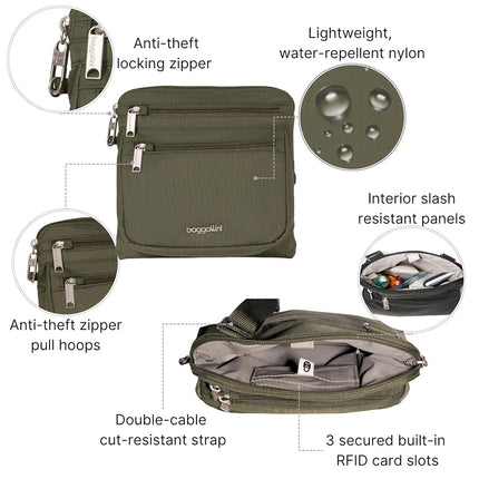 Baggallini Securtex Anti-Theft Crossbody, Thyme, One Size