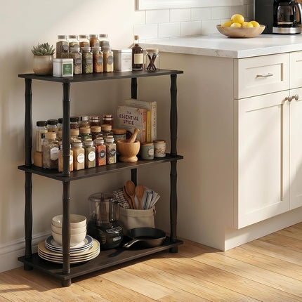 Furinno TURN-N-TUBE Storage Shelves, 3-Tier Book Shelf, Corner Shelf, Toolless Open Shelves, for Organization and Storage, Living Room, Garage, Home Office, Americano