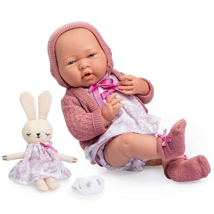 JC TOYS - La Newborn Baby Doll, 38 cm, Soft Vinyl, Royal Collection, Clothes with Toile de Jouy Pattern, Pacifier and Plush Toy, Girl, Pink, Designed in Spain by Berenguer, 2 years