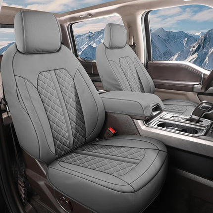 Fundas de asiento de cuero Truckiipa para Ram, juego completo de fundas de asiento impermeables de cobertura total, ajuste personalizado para Dodge Ram 1500 2009-2018, Ram 2500 3500 Crew Mega Cab 2010-2023, juego completo, gris