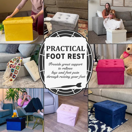 LINMAGCO Ottoman with Storage Small Foot Rest Stool Under Desk Stool Short Folding Footrest for Living Room Bedroom Home Office Dorm 17x13x13in(Jelly Pink)