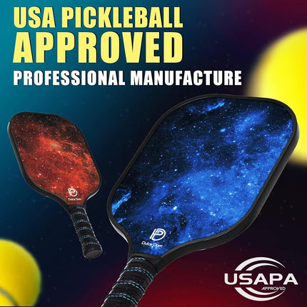 DULCE DOM Pickleball Paddles Set of 2/4, 4 Indoor Outdoor Pickleball Balls, Fiberglass Surface Paddle Racket with Cover Bag Training Equipment for Men Women (Starry Sky)