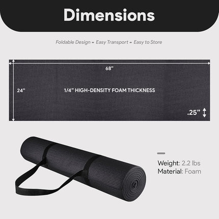 Fitvids 1/4-inch Thick High Density Exercise Yoga Mat with Carrying Strap