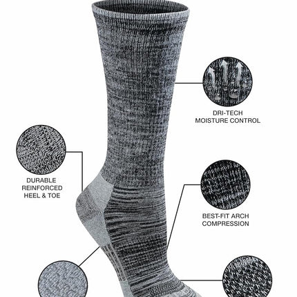 Dickies Women's Dri-tech Fashion Moisture Control Crew Socks, Available in S-XL (5, 6, 12, Black Heathered (6 Pairs), L (Pack of 12)