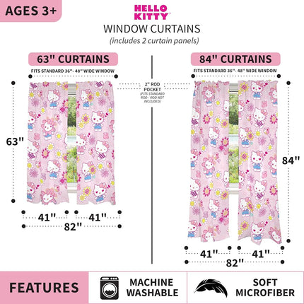 Franco Kids Room Window Curtains Drapes Set, 82 in x 84 in, Hello Kitty