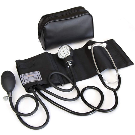 HealthSmart Manual Blood Pressure Monitor for Adult Upper Arm, Standard Cuff Size 10-14 inches with Attached Stethoscope, Black