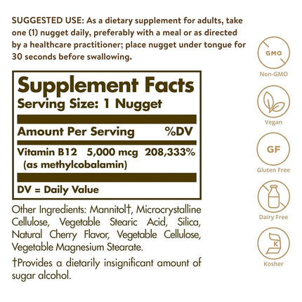 Solgar - Methylcobalamin Vitamin B12 5000 mcg. - 60 Nugget(s)