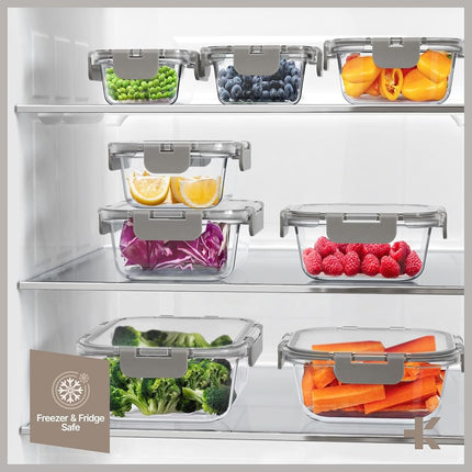 Gray Borosilicate Glass Food Storage Containers with Lids 24 Pieces, Food-grade, BPA-Free Stackable Glass Lunch & Leftover Containers, Microwave, Freezer & Dishwasher Safe, Airtight Leak-Proof