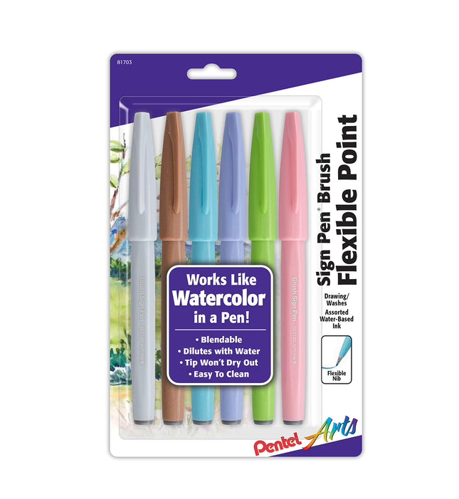 Pentel Arts Sign Pen Brush Tip, assorted 4 Pastel 