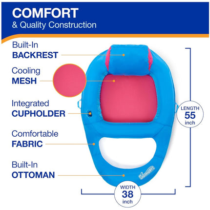 Tumbona de piscina reclinable SwimWays Spring Float Premium, flotadores de piscina inflables para adultos con inflado rápido para mayores de 15 años