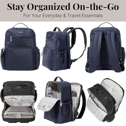 Baggallini Tribeca Expandable Travel Laptop Backpack Water-Resistant Nylon Work Bag w/Organization, Padded Sleeve & RFID Tech, French Navy, One Size